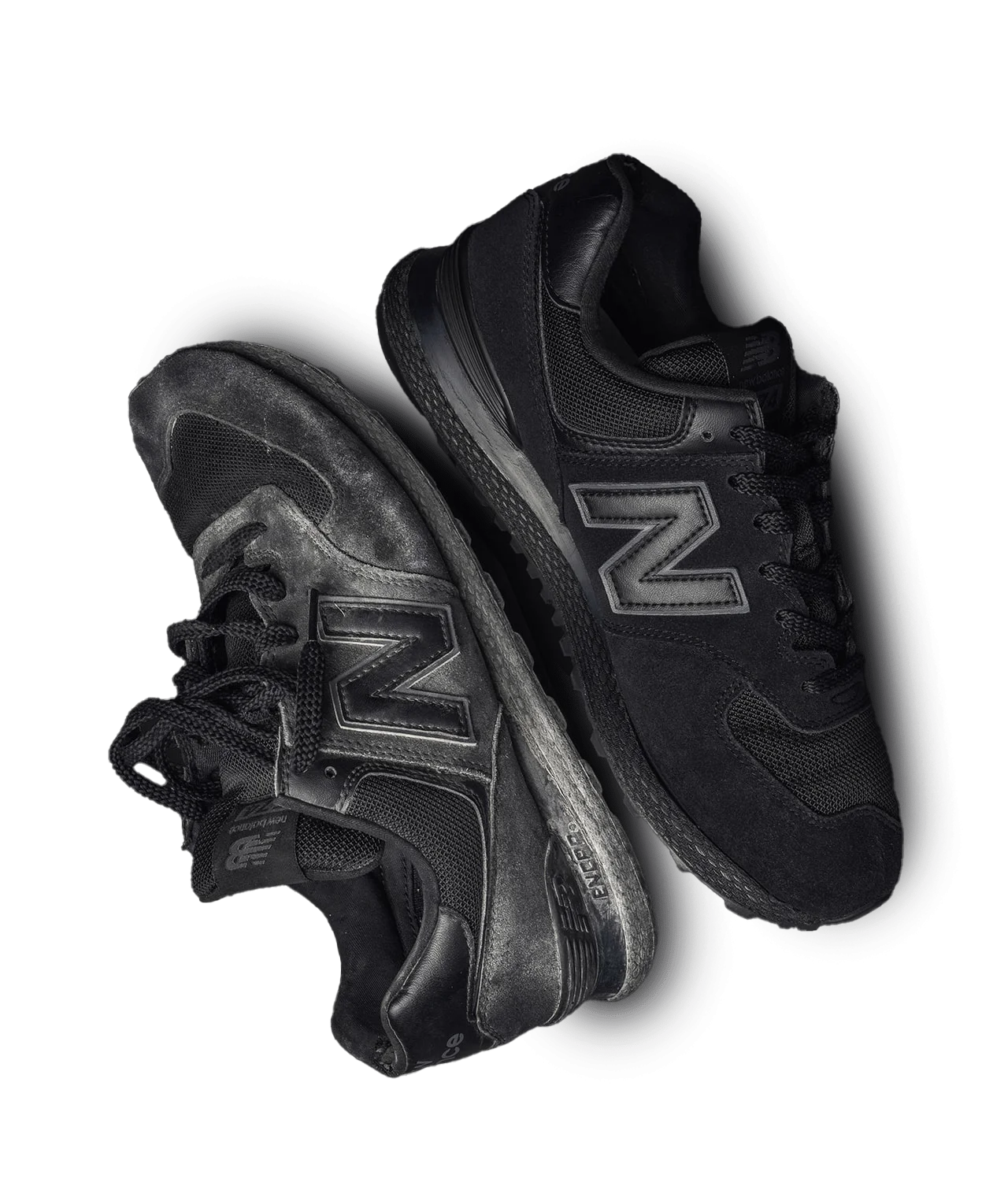 Before and after sneakers on black background