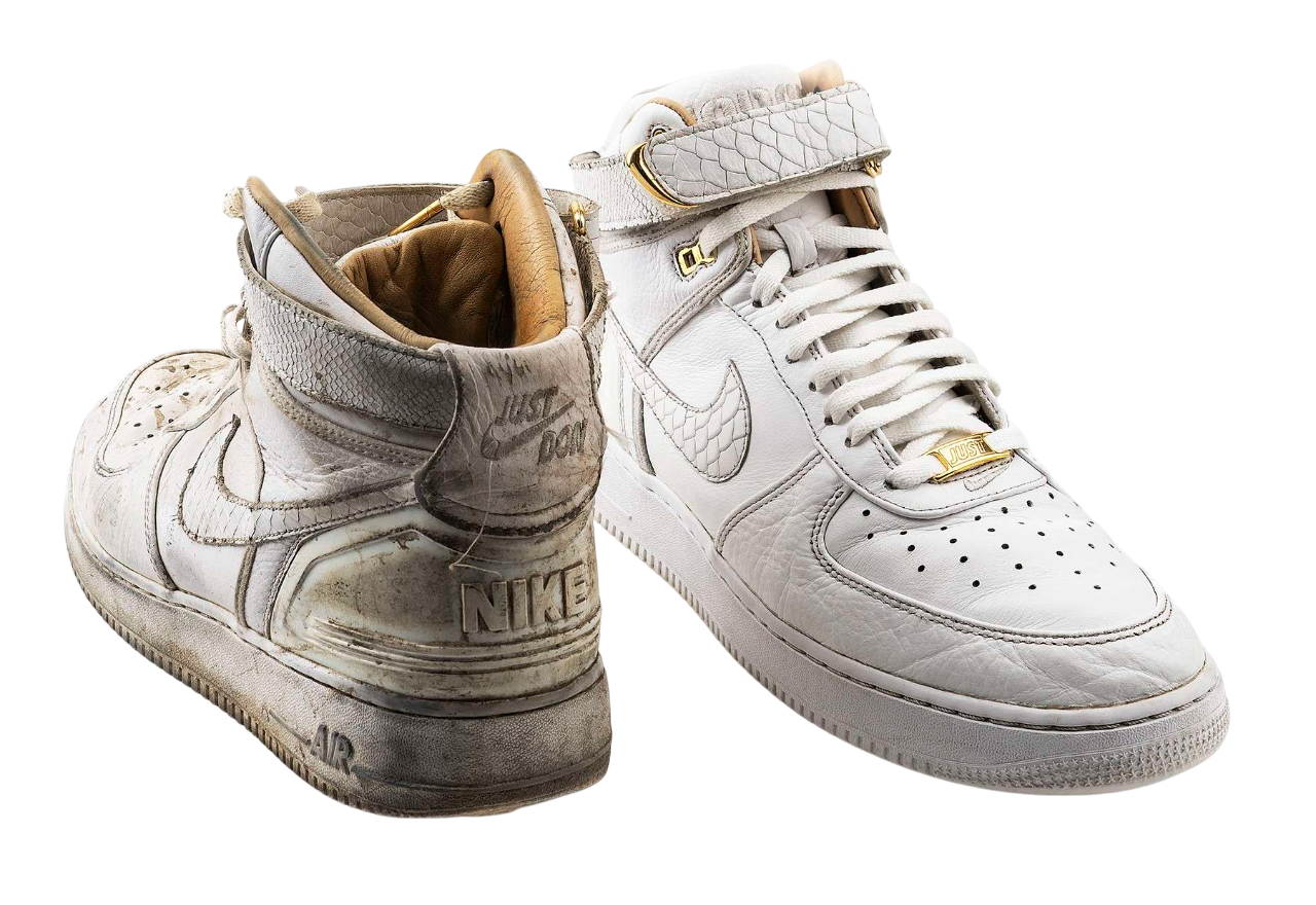Before and after sneakers on light gray background