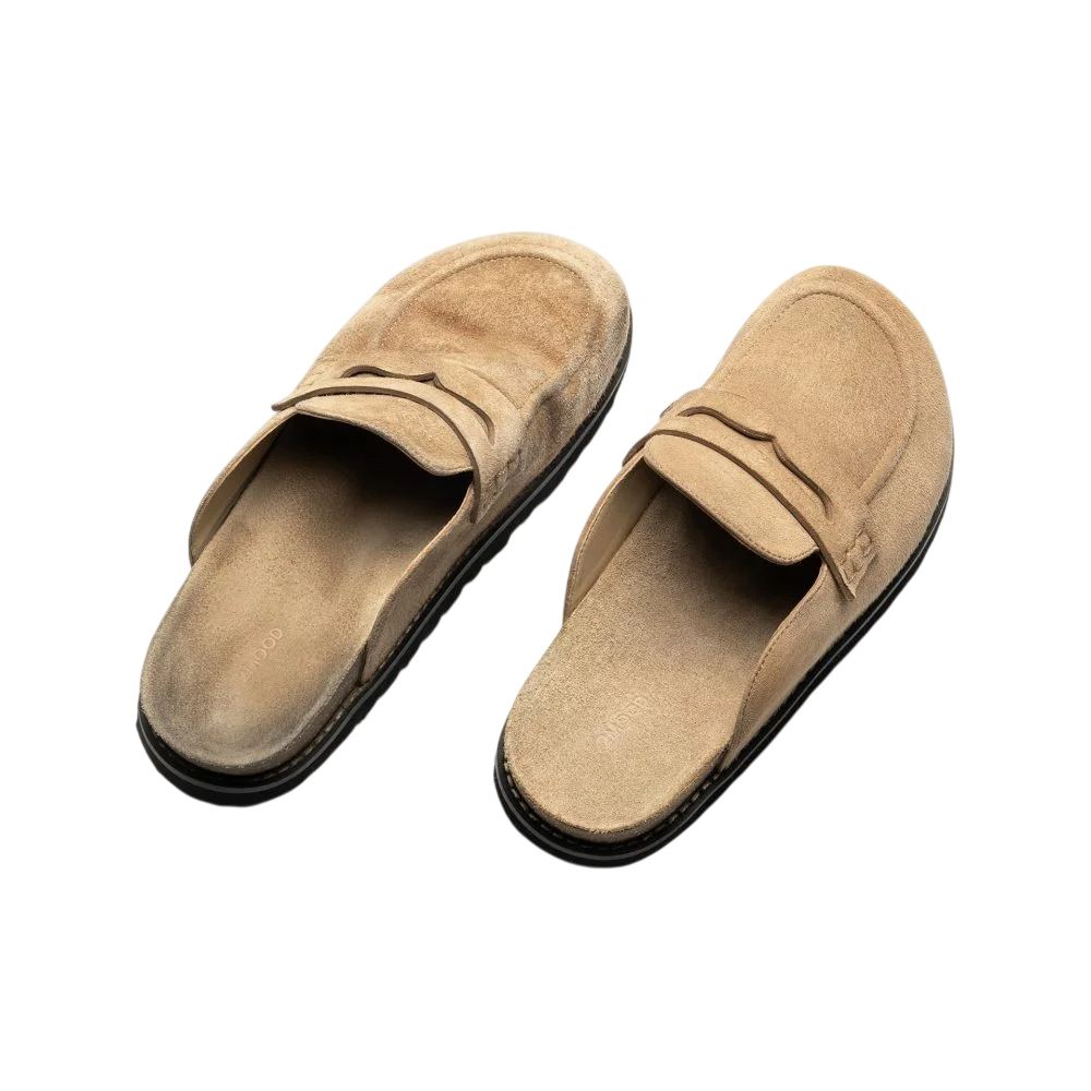 Before and after shoes on beige background