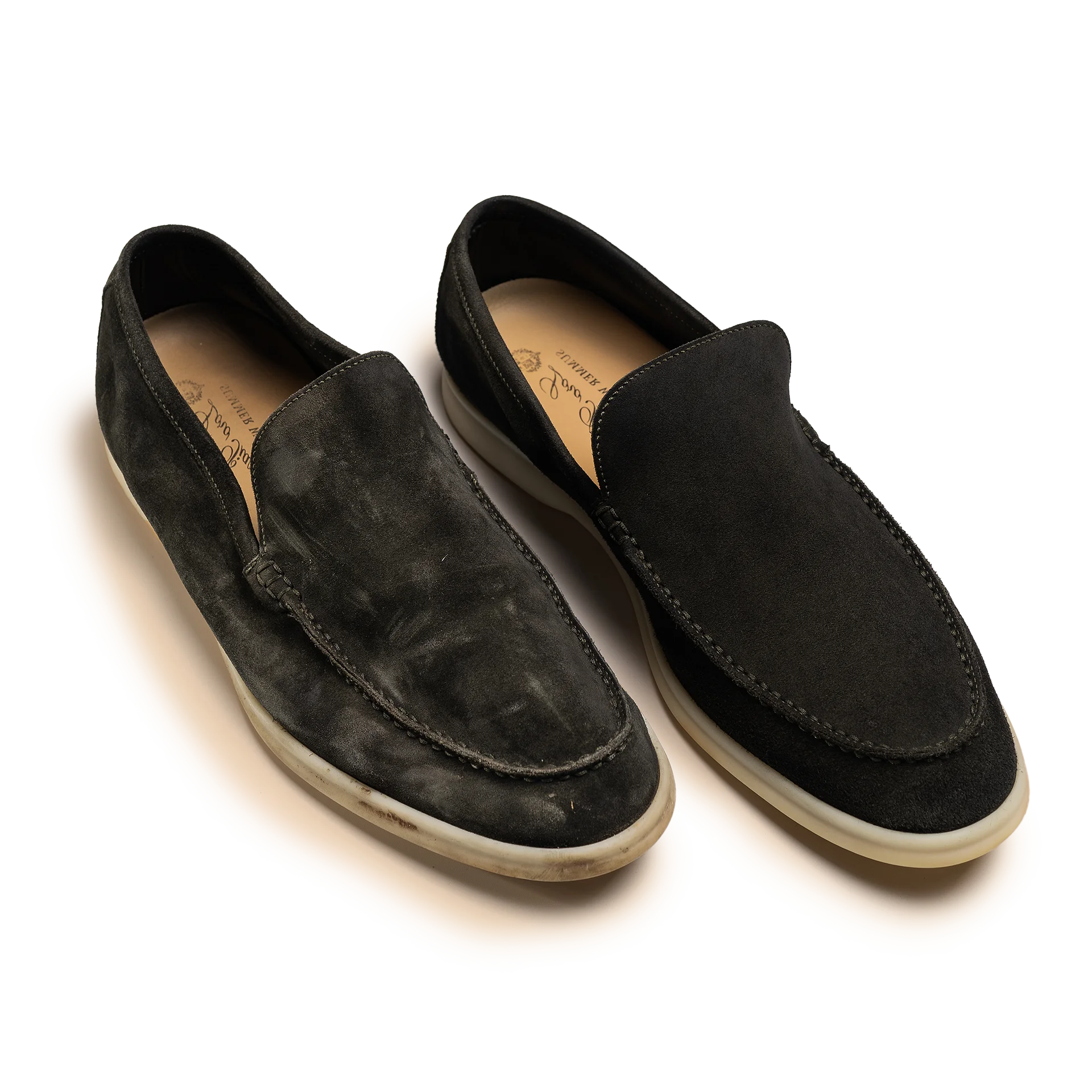 Before and after shoes on tan background